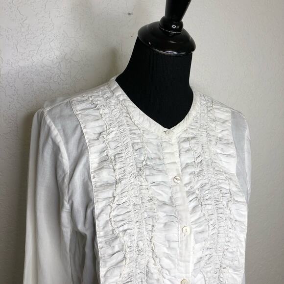 Sundance white tuxedo ruffle button down top size Medium - Picture 2 of 16